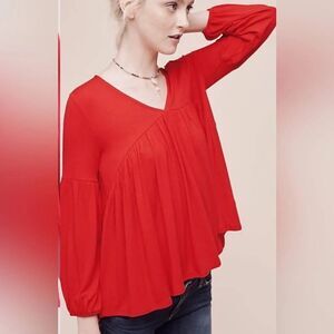 Anthropologie Red Baby Doll Swing Top